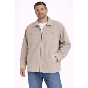 NorthCrest Corduroy Full Zip Shirt Jacket Mens XL Tan Cotton Shacket Vintage